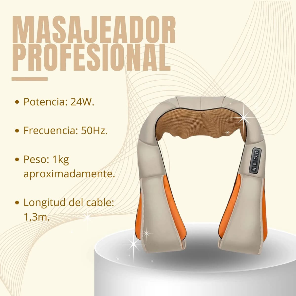 Masajeador Profesional De Espalda Hombro Cuello Relajación Beige Y Naranja — imagen 7
