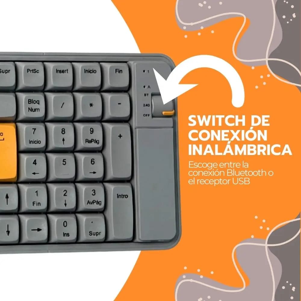 Kit Teclado Y Mouse Inalámbrico Numérico Bluetooth Usb Amarillo Gris Oscuro — imagen 5