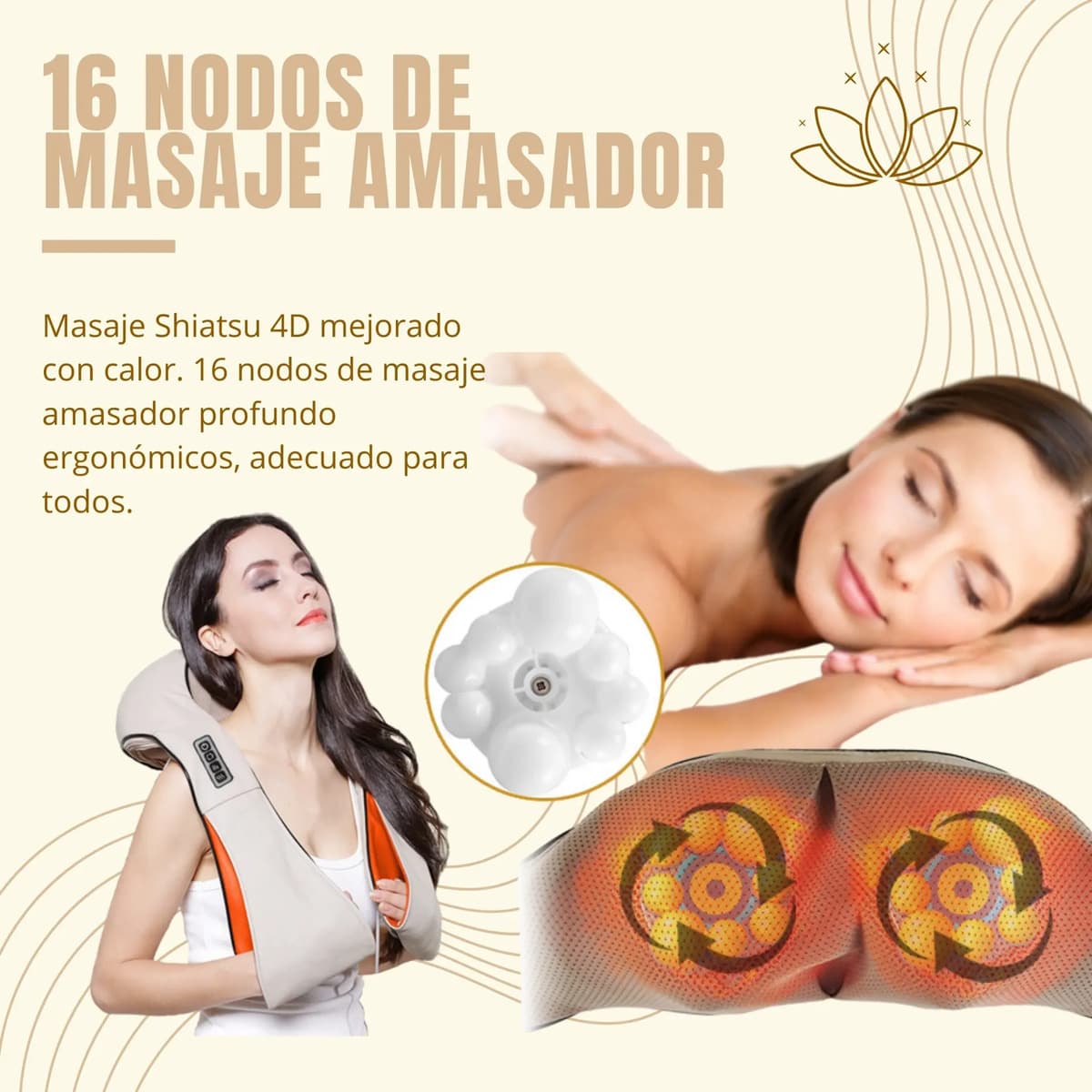 Masajeador Profesional De Espalda Hombro Cuello Relajación Beige Y Naranja — imagen 8