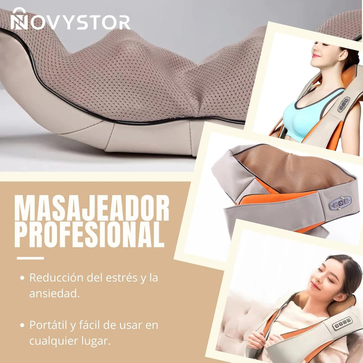Masajeador Profesional De Espalda Hombro Cuello Relajación Beige Y Naranja — imagen 2