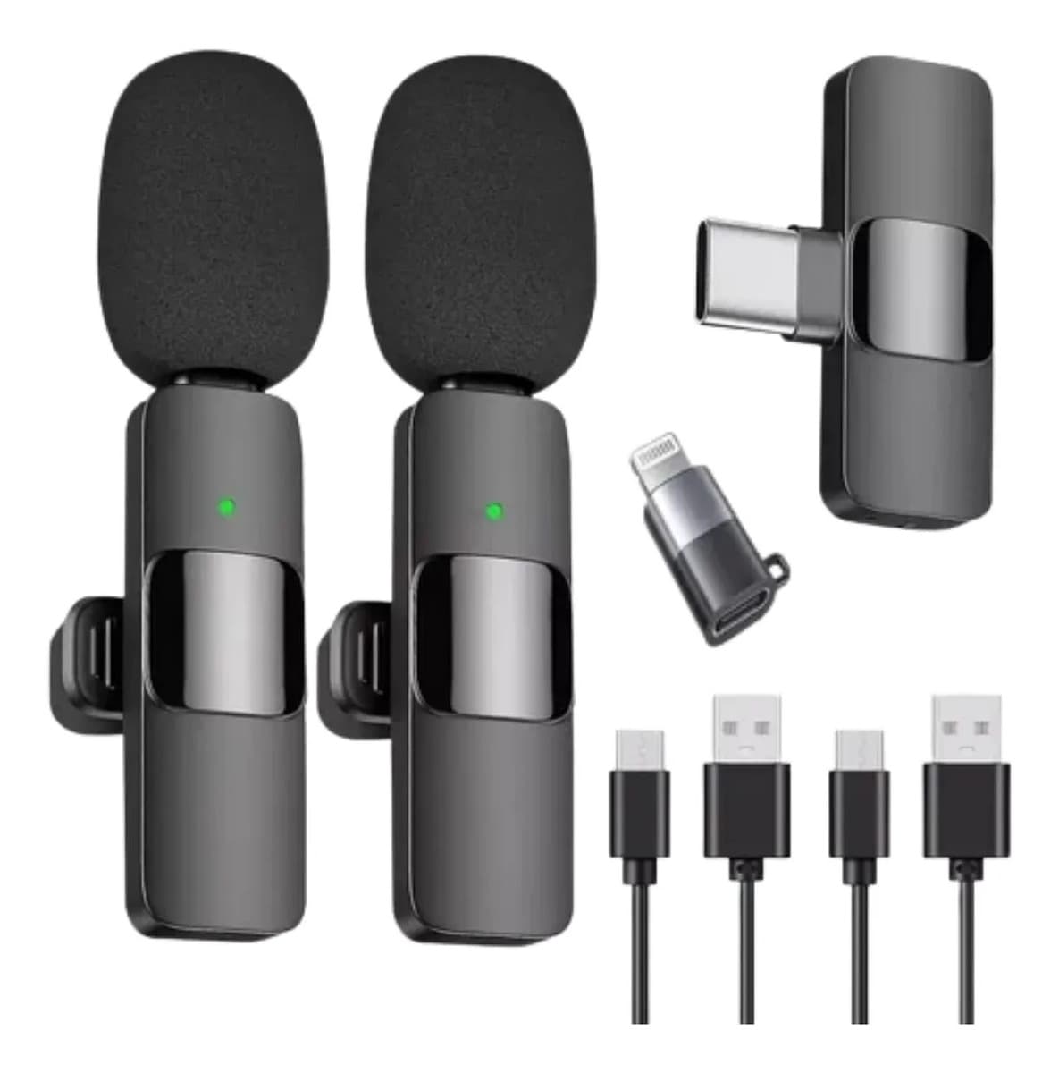 Pack 2 Micrófonos Inalámbricos 360° Tipo C Y iPhone 20m Negro