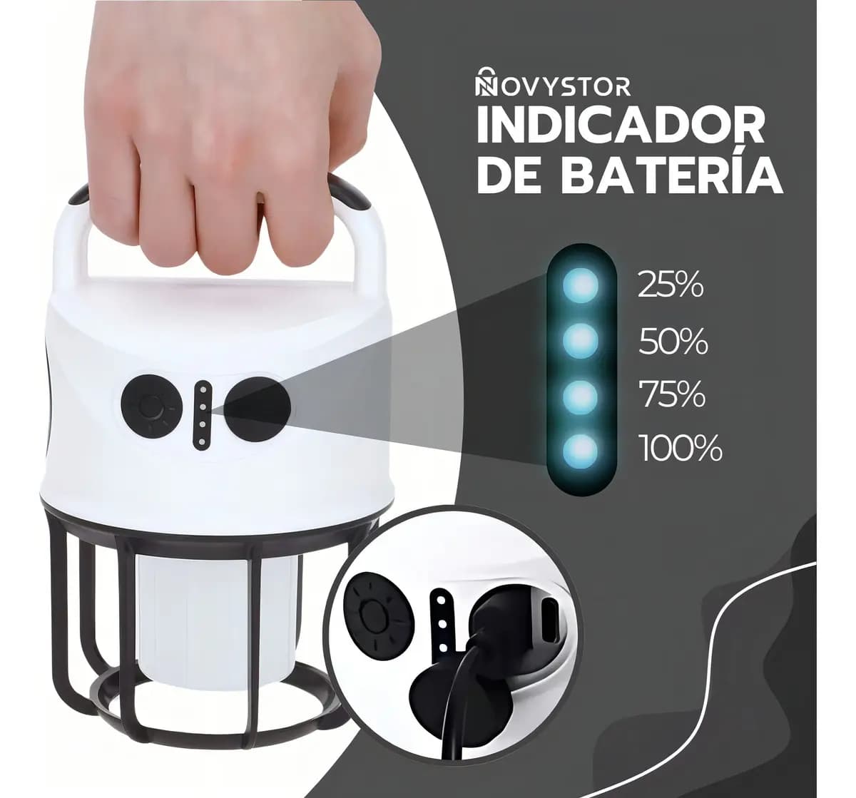 Lámpara Camping Dual Led Recargable Con Power Bank Blanco — imagen 7
