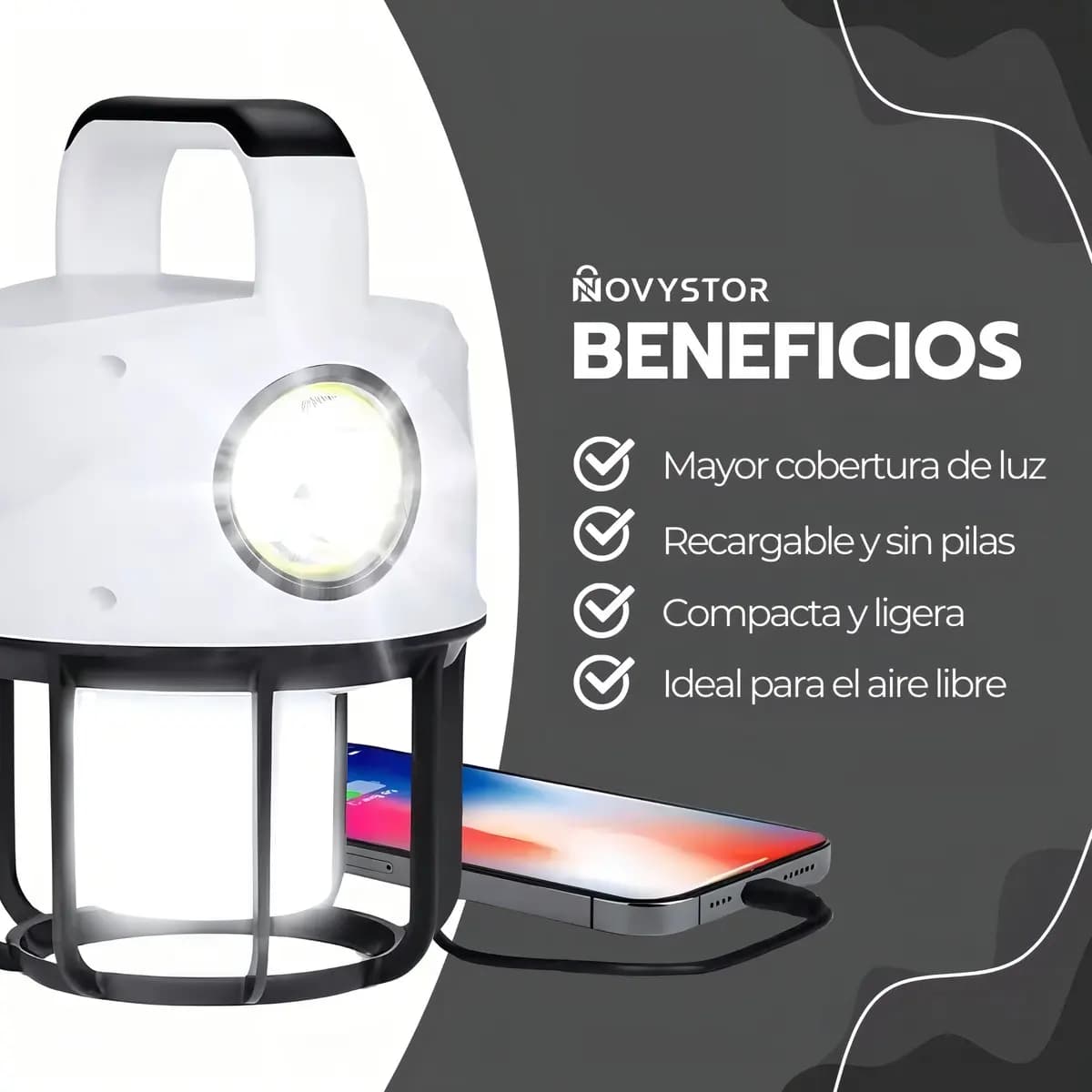 Lámpara Camping Dual Led Recargable Con Power Bank Blanco — imagen 4