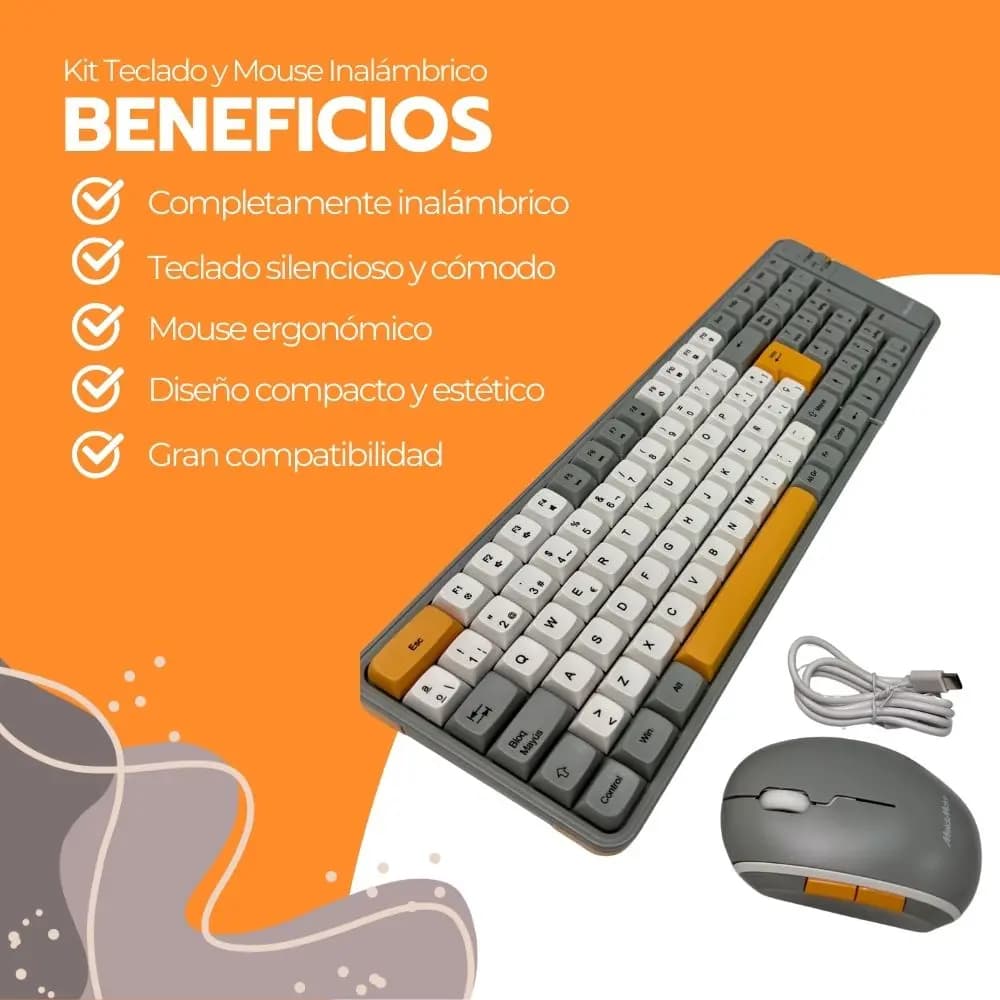 Kit Teclado Y Mouse Inalámbrico Numérico Bluetooth Usb Amarillo Gris Oscuro — imagen 4