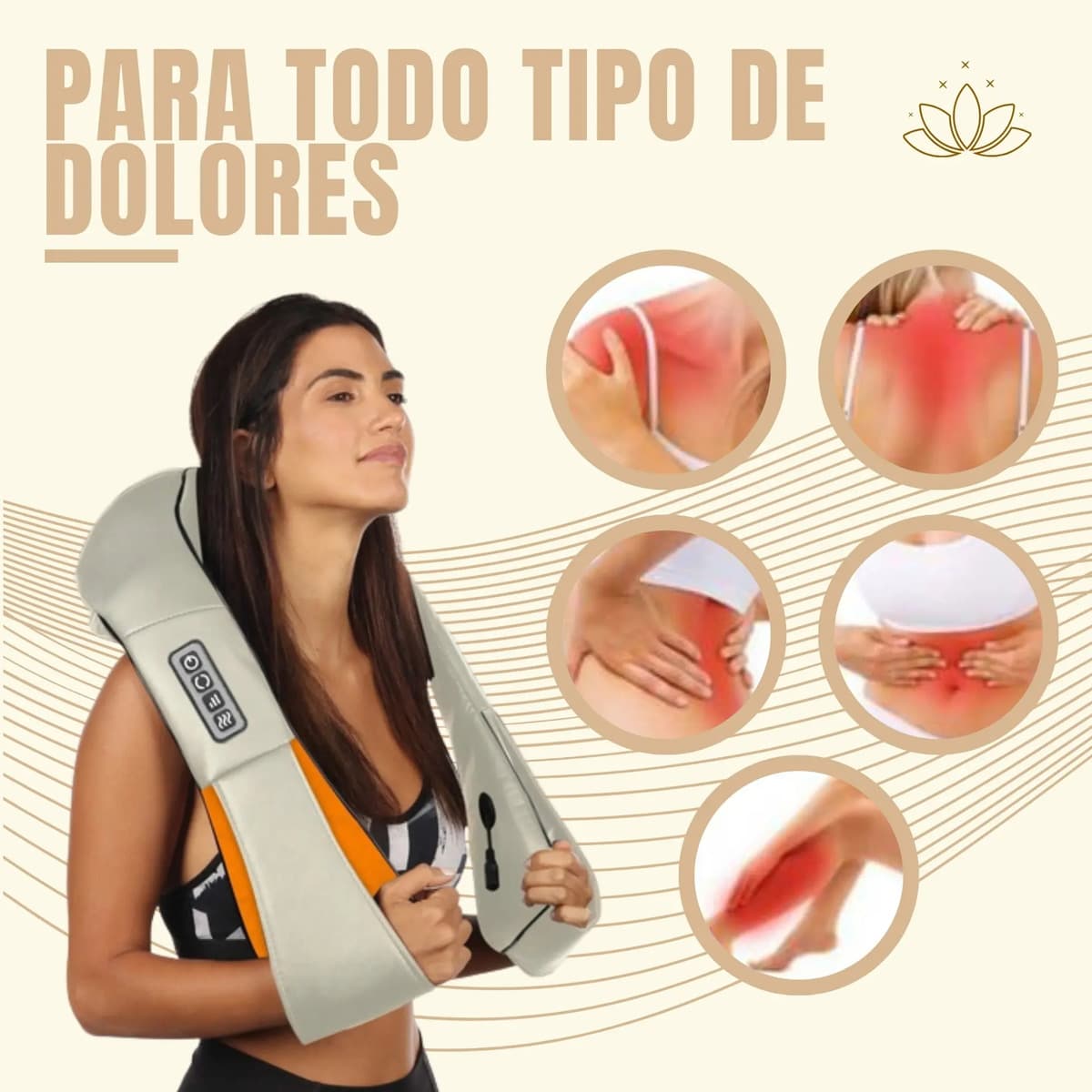 Masajeador Profesional De Espalda Hombro Cuello Relajación Beige Y Naranja — imagen 9