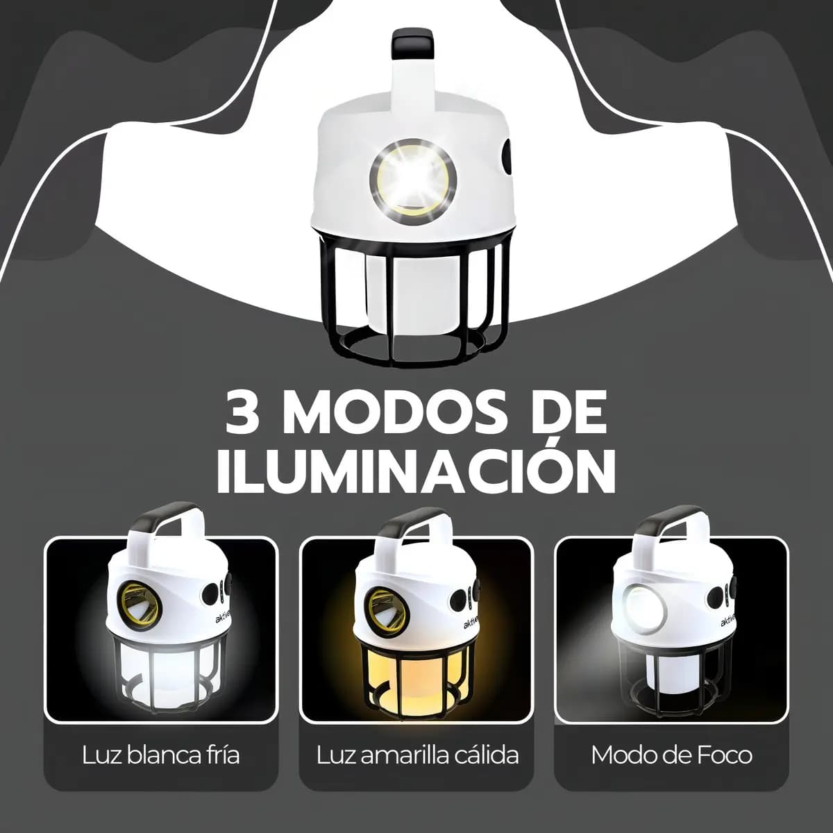 Lámpara Camping Dual Led Recargable Con Power Bank Blanco — imagen 5