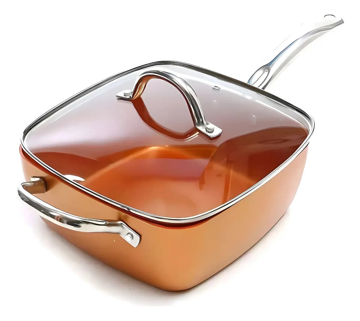 Sartén De Cobre Multiuso Antiadherente Cesta Freír Cerámica Naranja