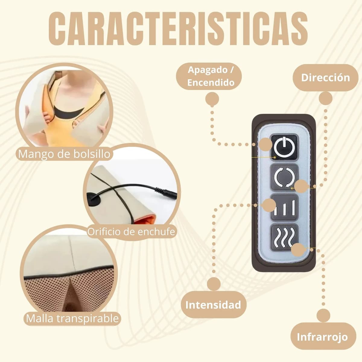 Masajeador Profesional De Espalda Hombro Cuello Relajación Beige Y Naranja — imagen 4