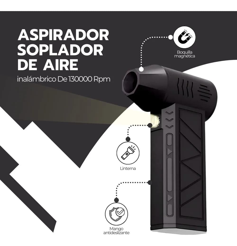 Aspirador Soplador De Aire Inalámbrico De 130000 Rpm Negro Negro — imagen 3