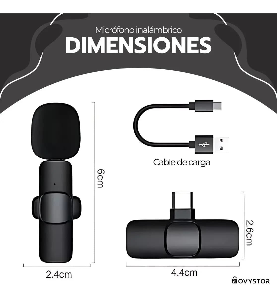 Micrófono Inalámbrico Con Adaptador Celular Tipo C Y iPhone Color Negro — imagen 5
