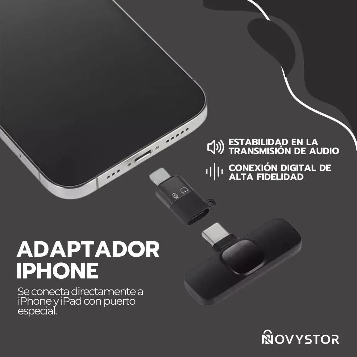 Micrófono Inalámbrico Con Adaptador Celular Tipo C Y iPhone Color Negro — imagen 7