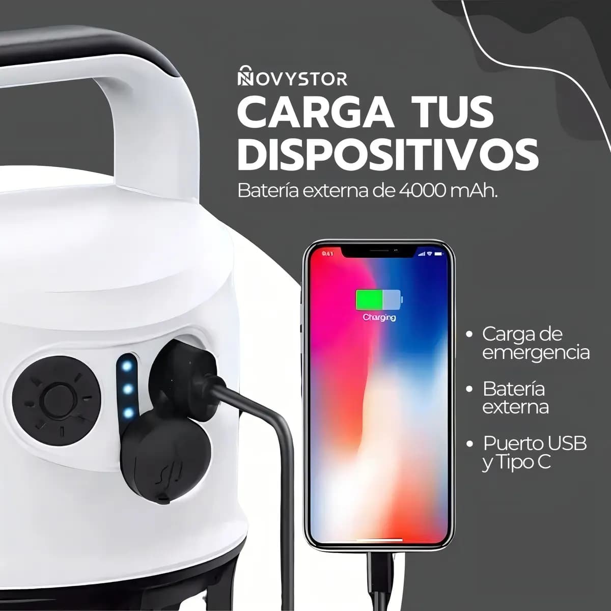 Lámpara Camping Dual Led Recargable Con Power Bank Blanco — imagen 9