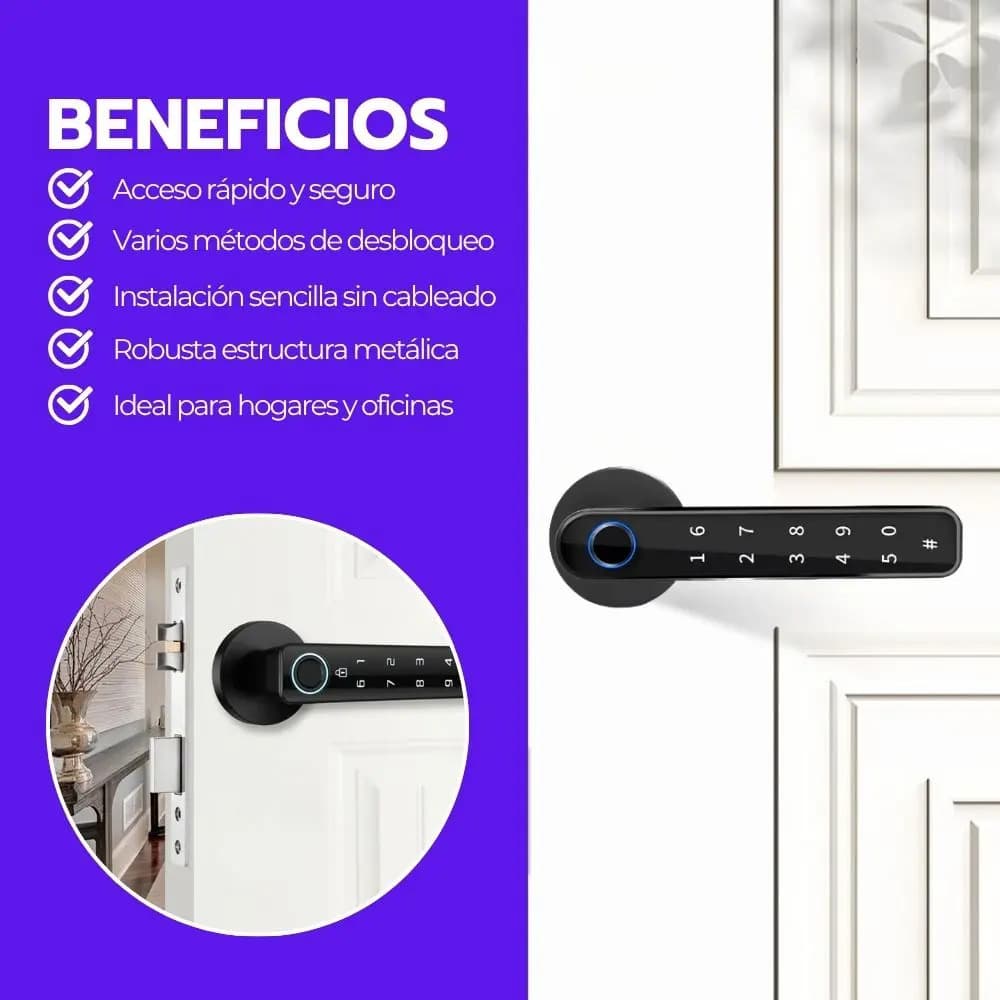 Cerradura Inteligente Digital Huella Bluetooth Y Contraseña Negro — imagen 4