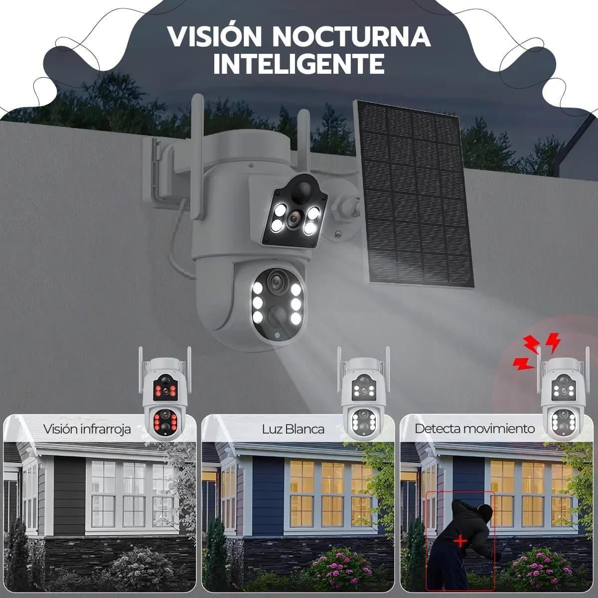 Cámara Solar 360° Ip66 Visión Nocturna Hd 128gb Wifi Blanco — imagen 9