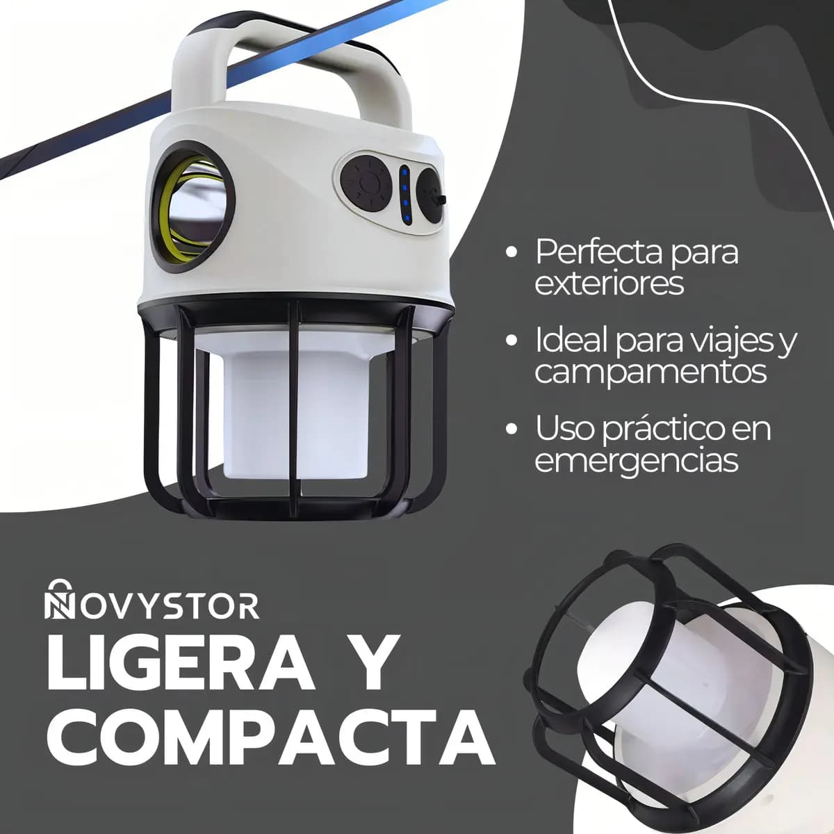Lámpara Camping Dual Led Recargable Con Power Bank Blanco — imagen 8