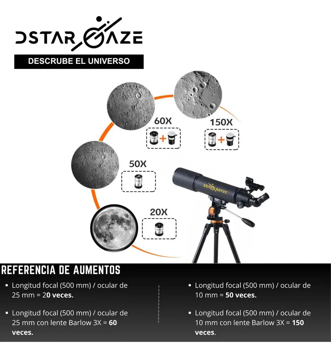 Telescopio Astronómico Profesional 50080m Color Negro — imagen 6