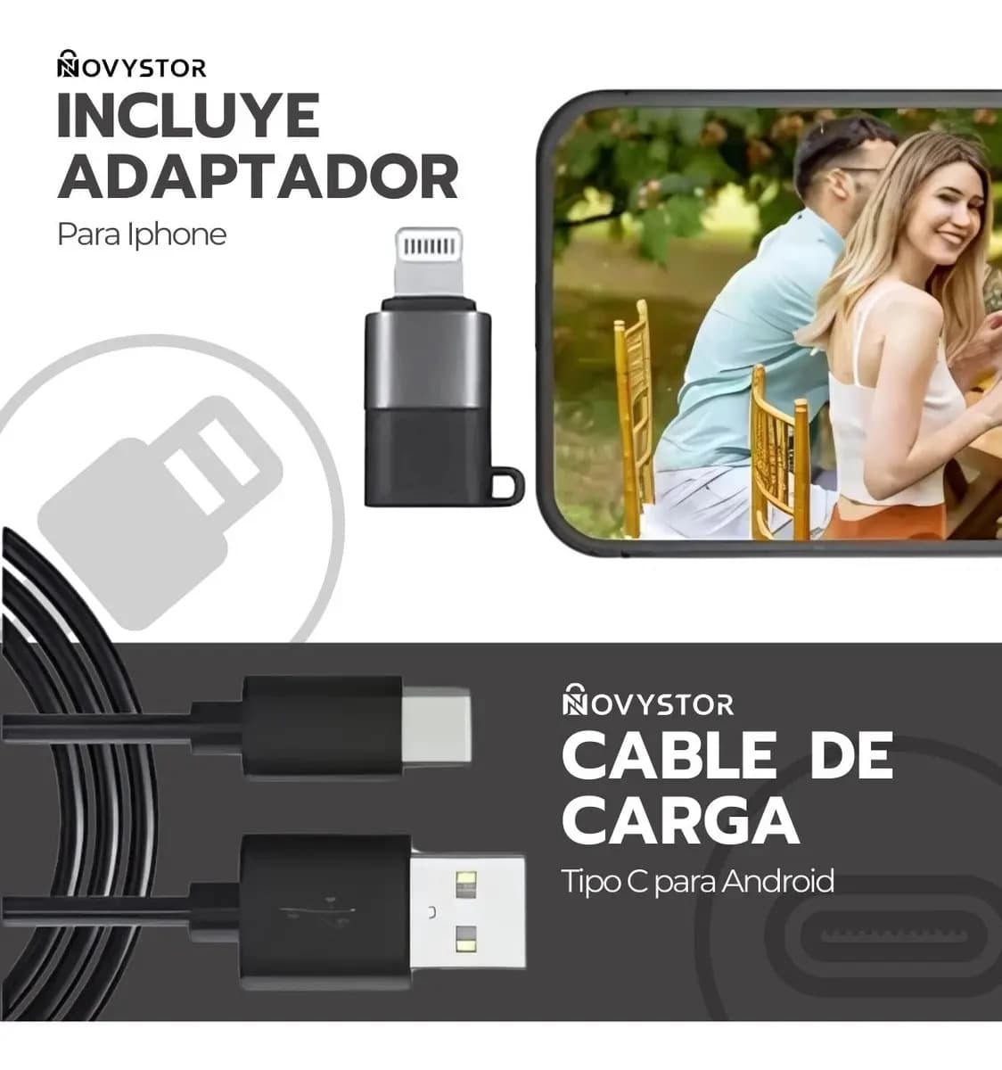 Micrófono Inalámbrico Con Adaptador Celular Tipo C Y iPhone Color Negro — imagen 4