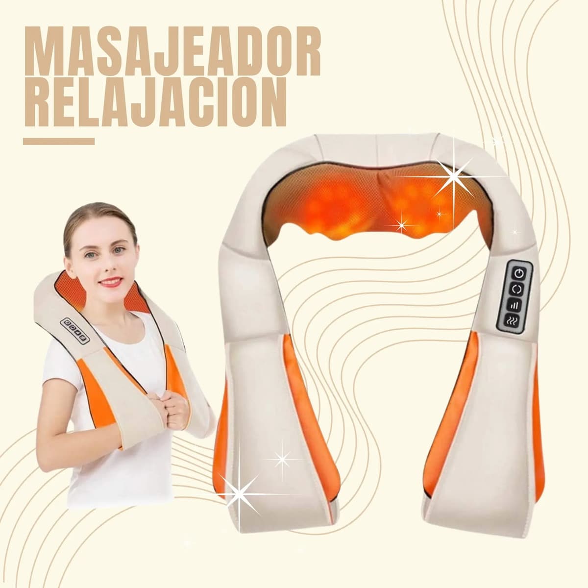 Masajeador Profesional De Espalda Hombro Cuello Relajación Beige Y Naranja — imagen 10