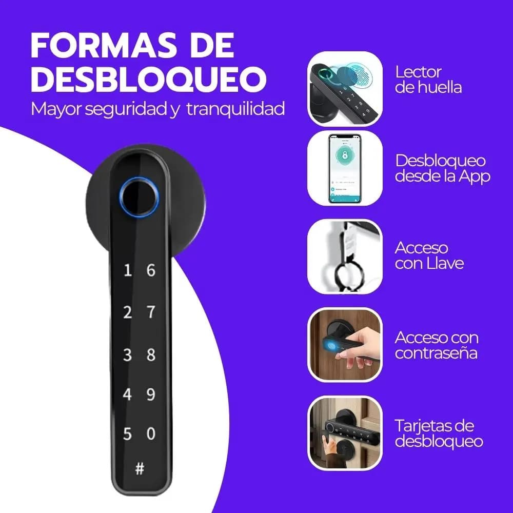Cerradura Inteligente Digital Huella Bluetooth Y Contraseña Negro — imagen 5
