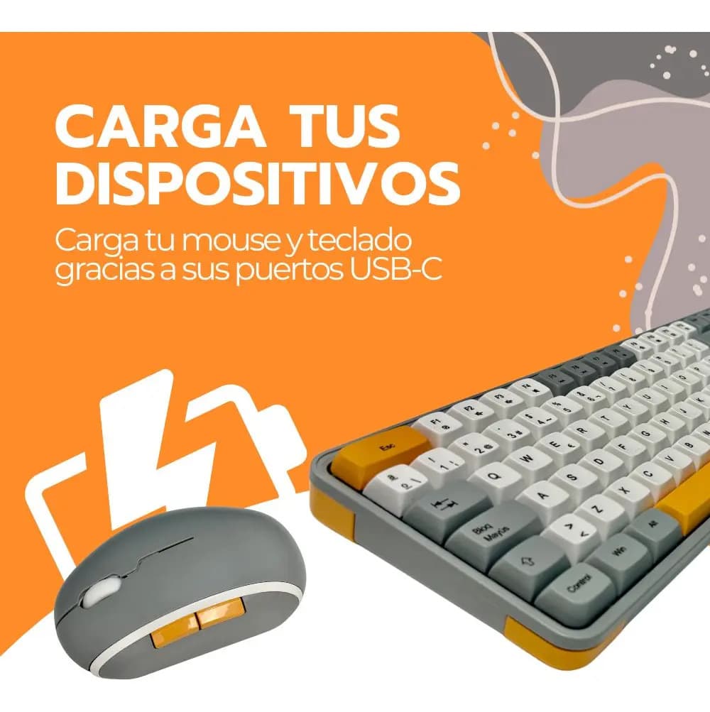 Kit Teclado Y Mouse Inalámbrico Numérico Bluetooth Usb Amarillo Gris Oscuro — imagen 10
