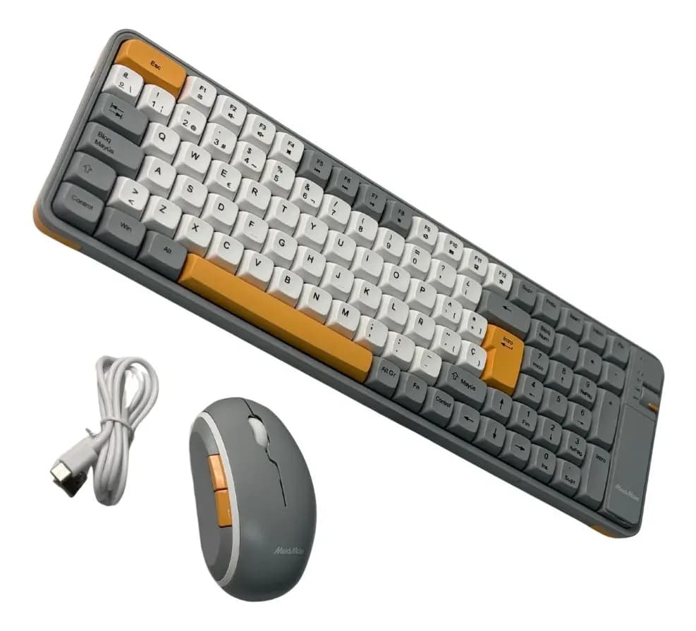 Kit Teclado Y Mouse Inalámbrico Numérico Bluetooth Usb Amarillo Gris Oscuro — imagen 2