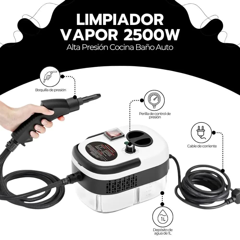 Limpiador A Vapor 2500w Alta Presión Cocina Baño Auto Blanco — imagen 3