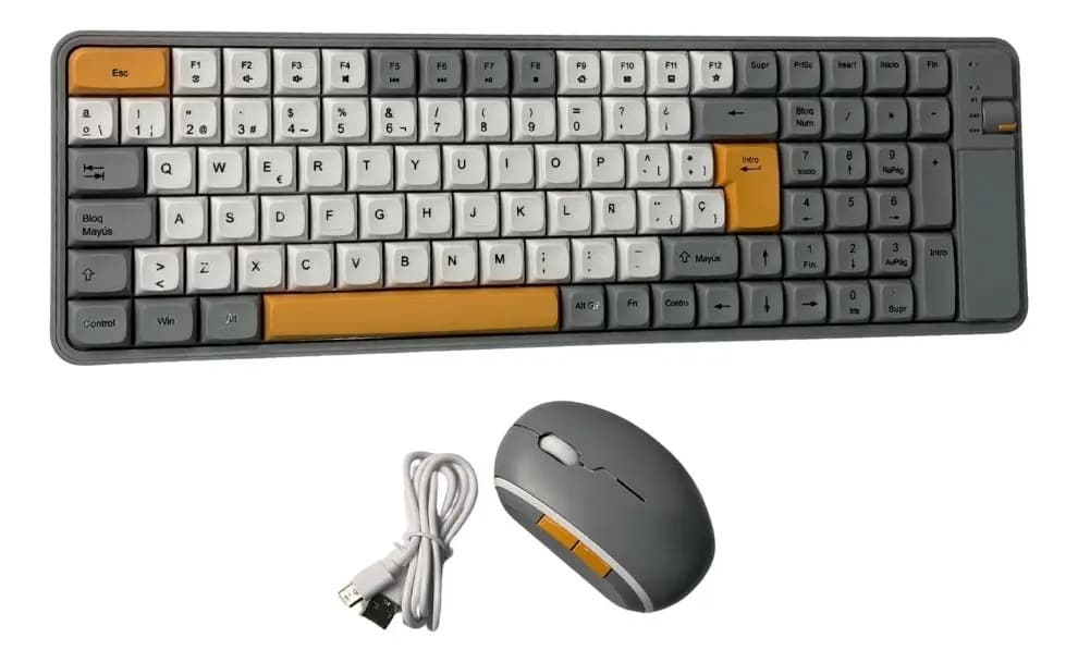 Kit Teclado Y Mouse Inalámbrico Numérico Bluetooth Usb Amarillo Gris Oscuro