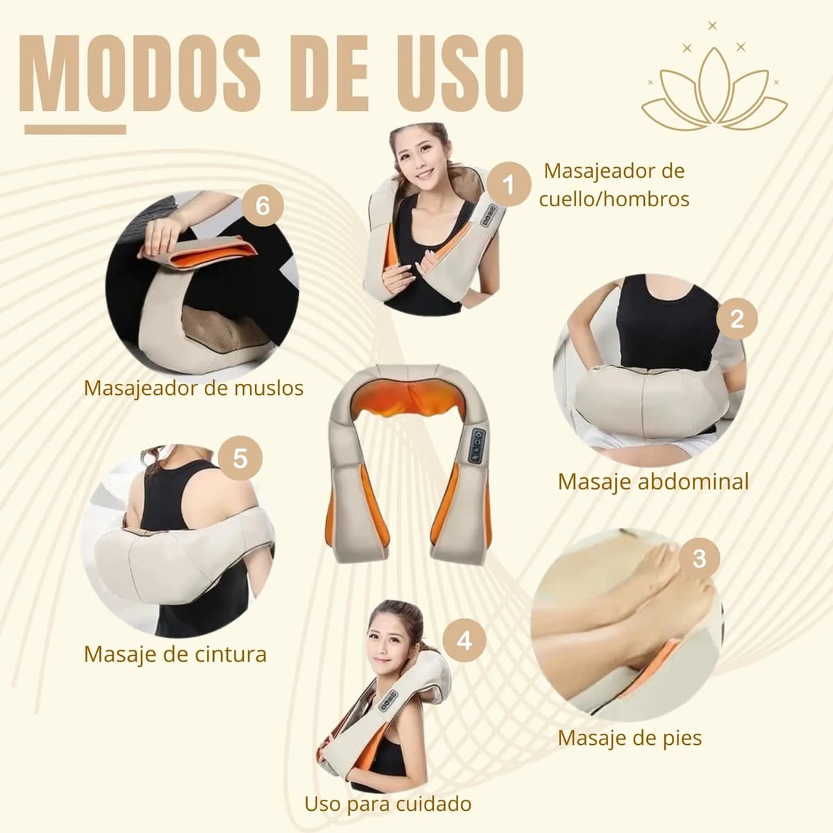 Masajeador Profesional De Espalda Hombro Cuello Relajación Beige Y Naranja — imagen 6