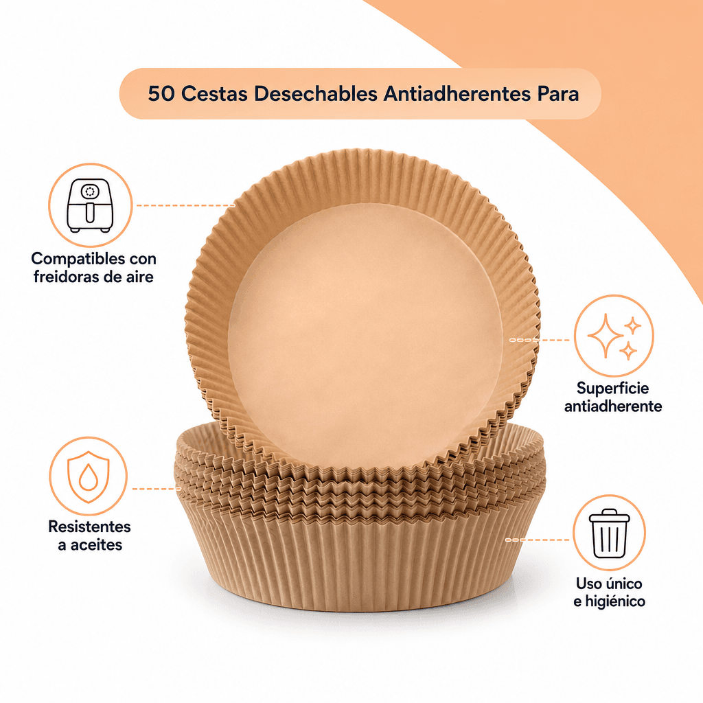 50 Cestas Desechables Antiadherentes Para Freidora De Aire Marrón — imagen 3