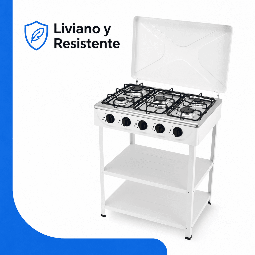 Cocina Encimera Gas 5 Platos con Mesa y Tapa de Acero — imagen 9