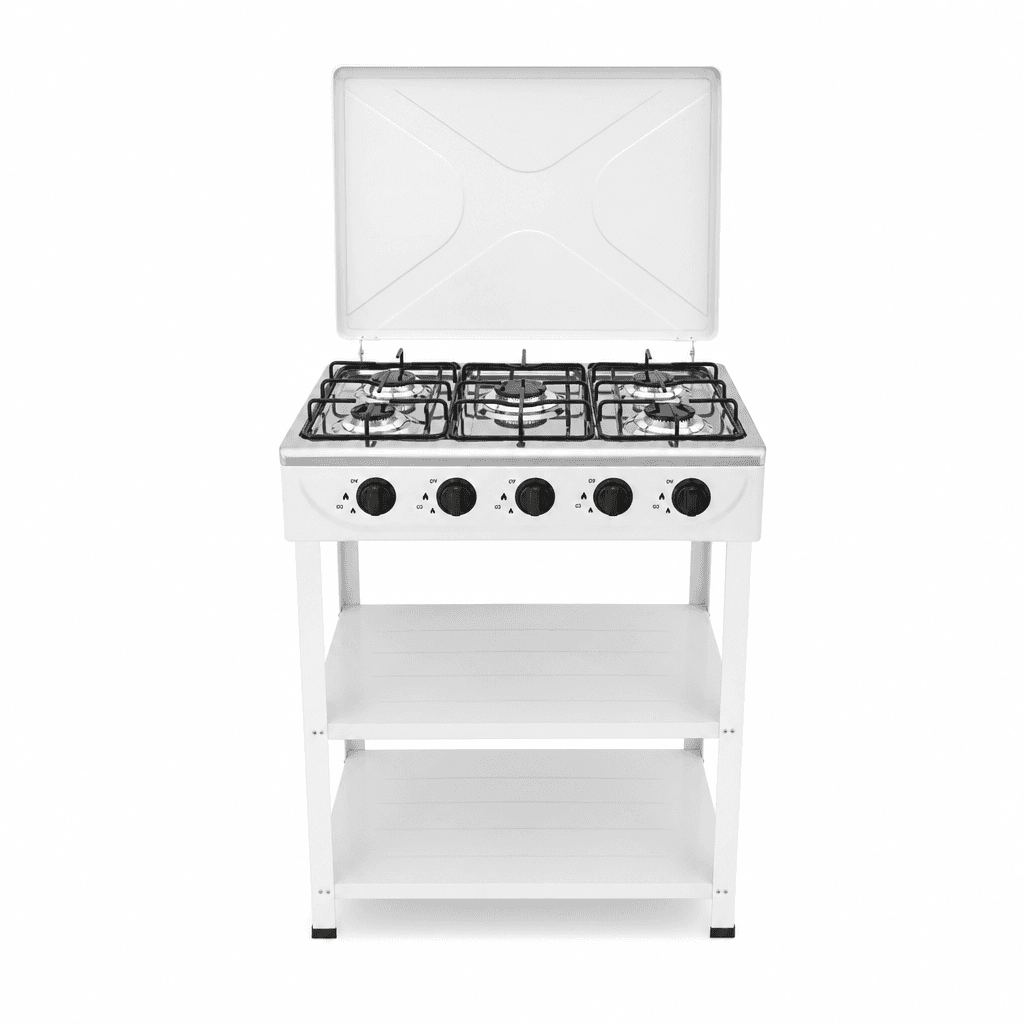 Cocina Encimera Gas 5 Platos con Mesa y Tapa de Acero