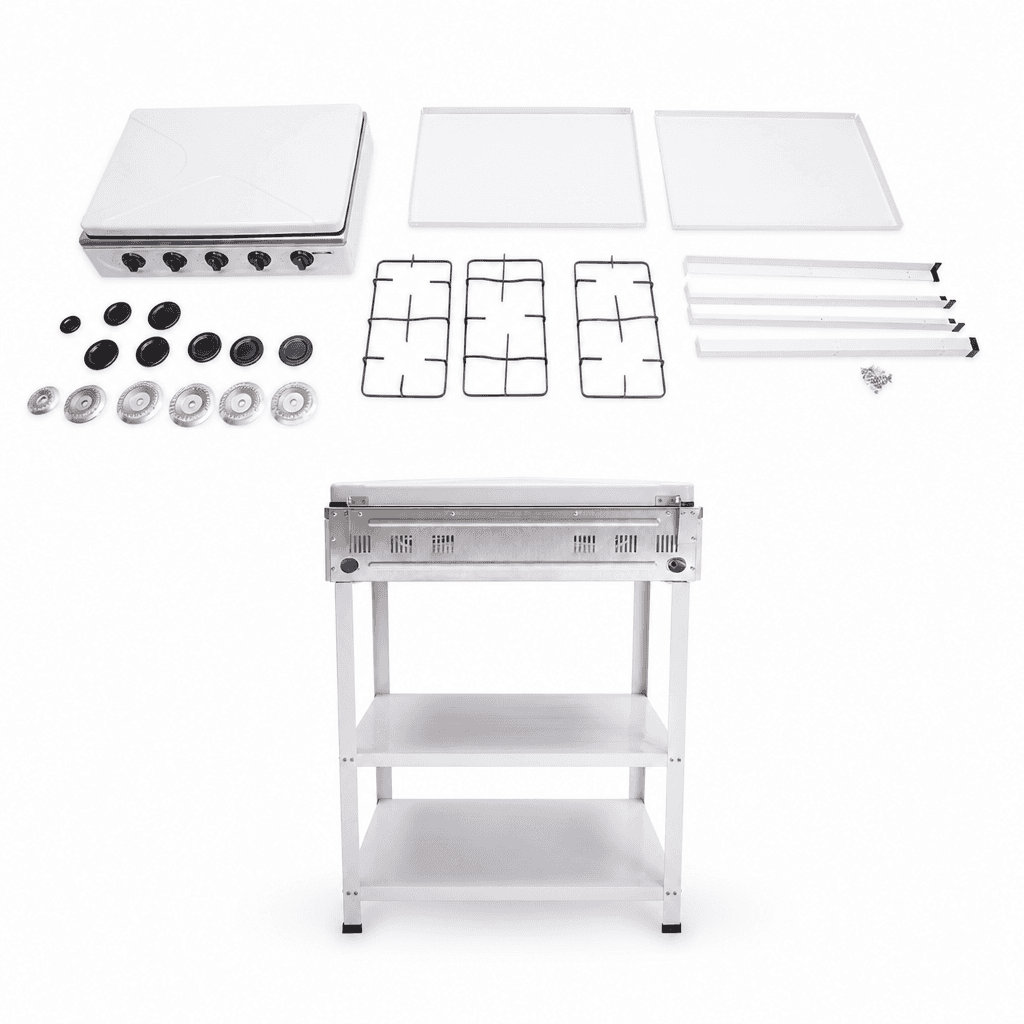 Cocina Encimera Gas 5 Platos con Mesa y Tapa de Acero — imagen 2