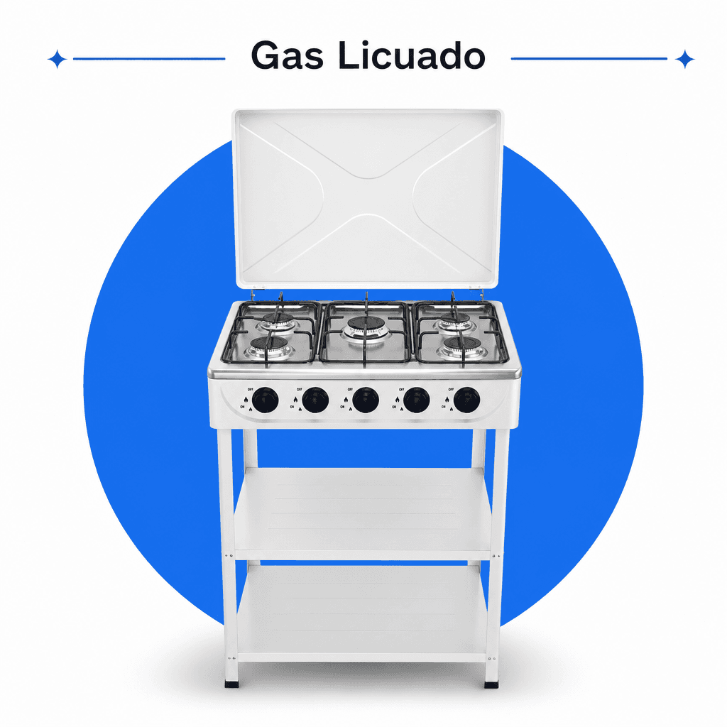 Cocina Encimera Gas 5 Platos con Mesa y Tapa de Acero — imagen 5