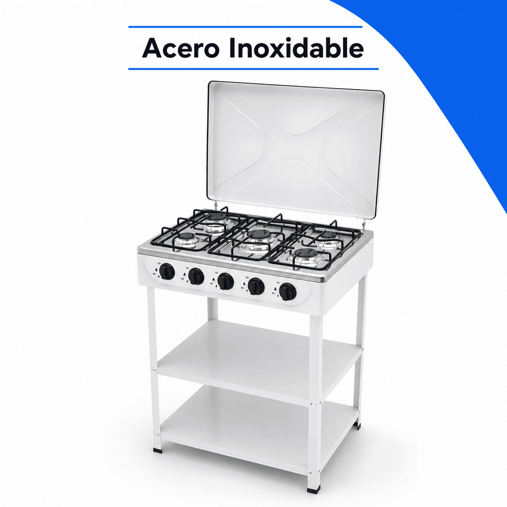 Cocina Encimera Gas 5 Platos con Mesa y Tapa de Acero — imagen 6