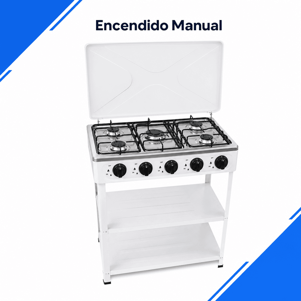 Cocina Encimera Gas 5 Platos con Mesa y Tapa de Acero — imagen 7