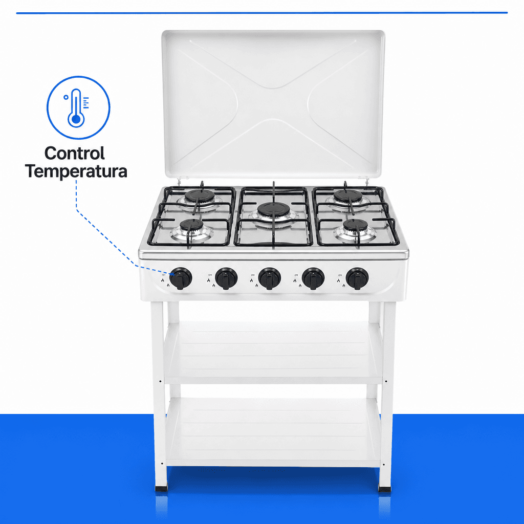 Cocina Encimera Gas 5 Platos con Mesa y Tapa de Acero — imagen 8