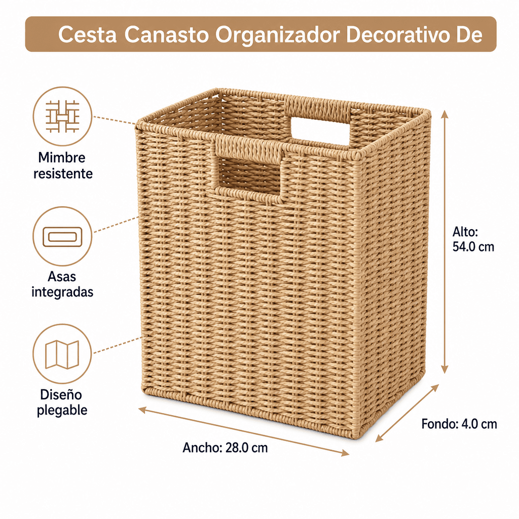 Cesta Canasto Organizador Decorativo De Mimbre Plegable — imagen 10