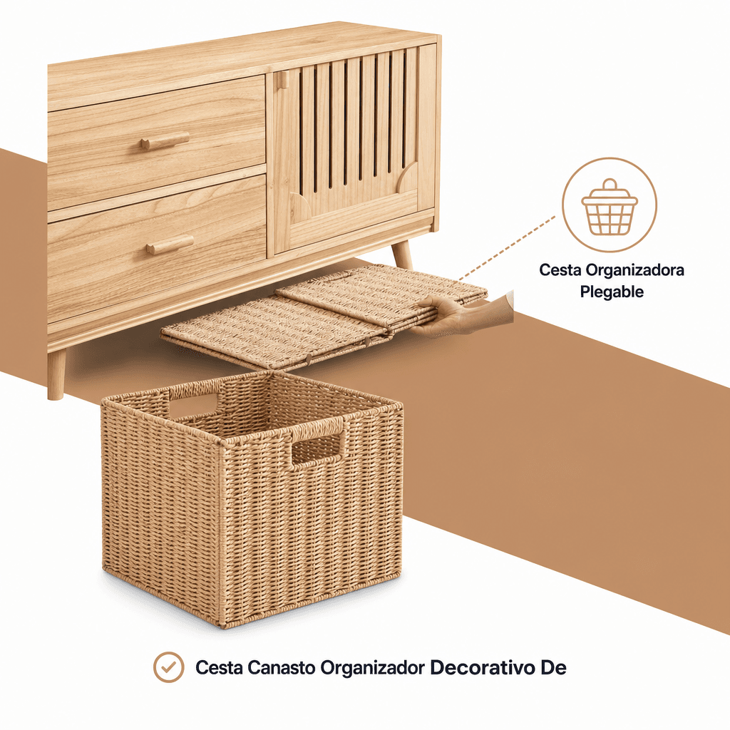 Cesta Canasto Organizador Decorativo De Mimbre Plegable — imagen 3