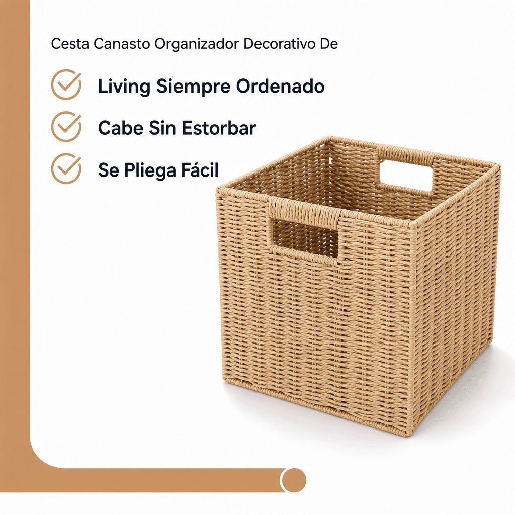 Cesta Canasto Organizador Decorativo De Mimbre Plegable — imagen 4
