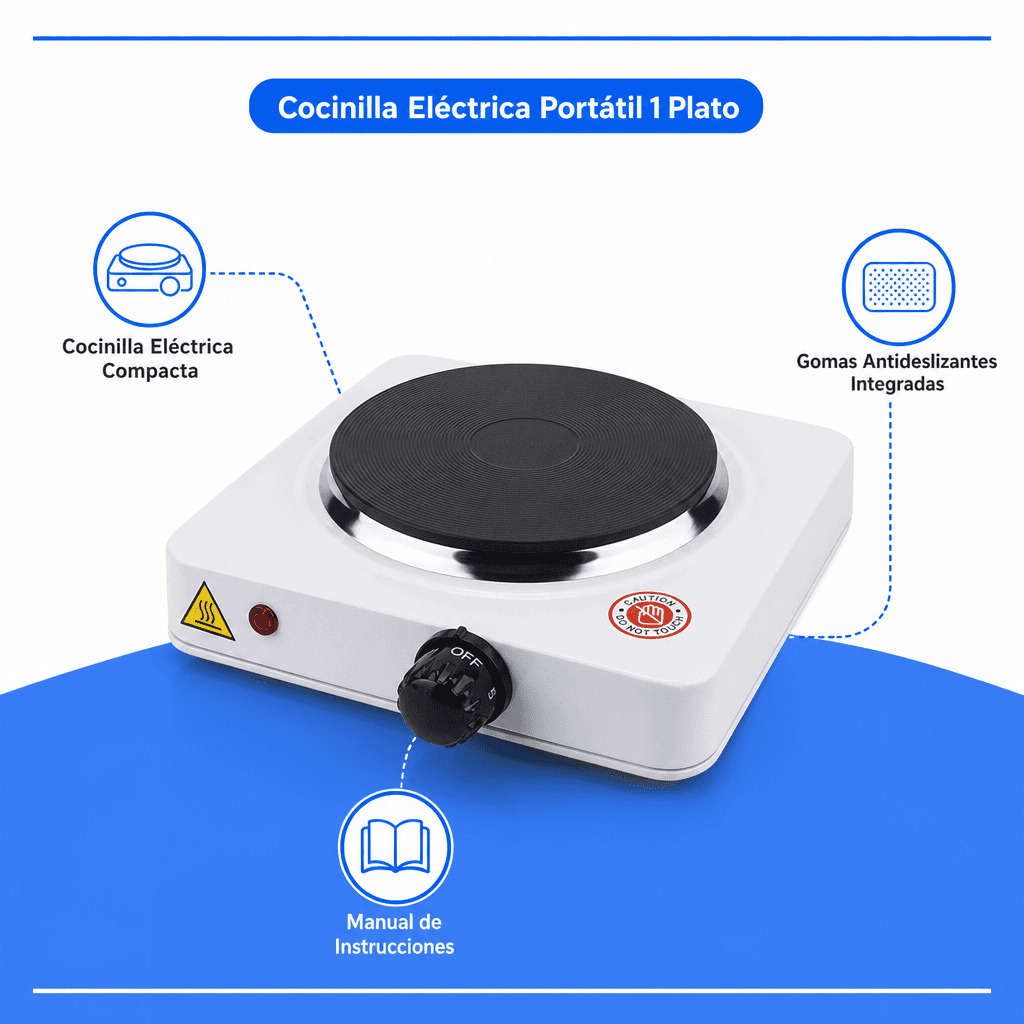 Cocinilla Eléctrica Portátil 1 Plato 155mm Acero Inox — imagen 3