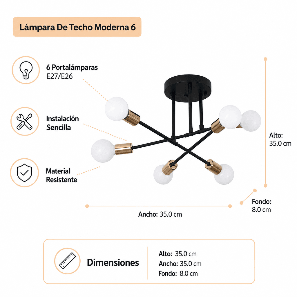 Lámpara De Techo Moderna 6 Luz E27/E26 Lampara Colgantes — imagen 10