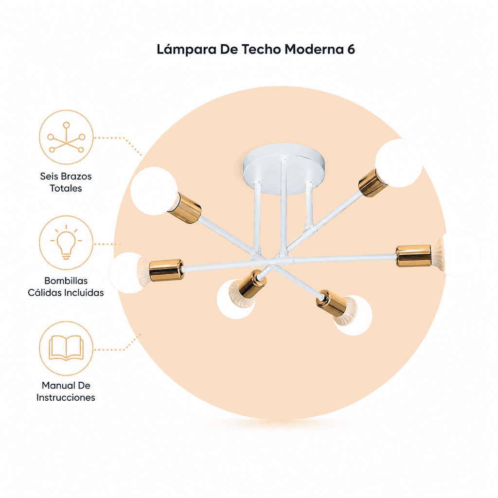 Lámpara De Techo Moderna 6 Luz E27/E26 Lampara Colgantes — imagen 3