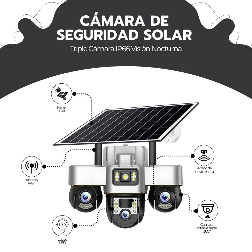 Cámara de Seguridad Solar Triple IP66 Visión Nocturna — imagen 3