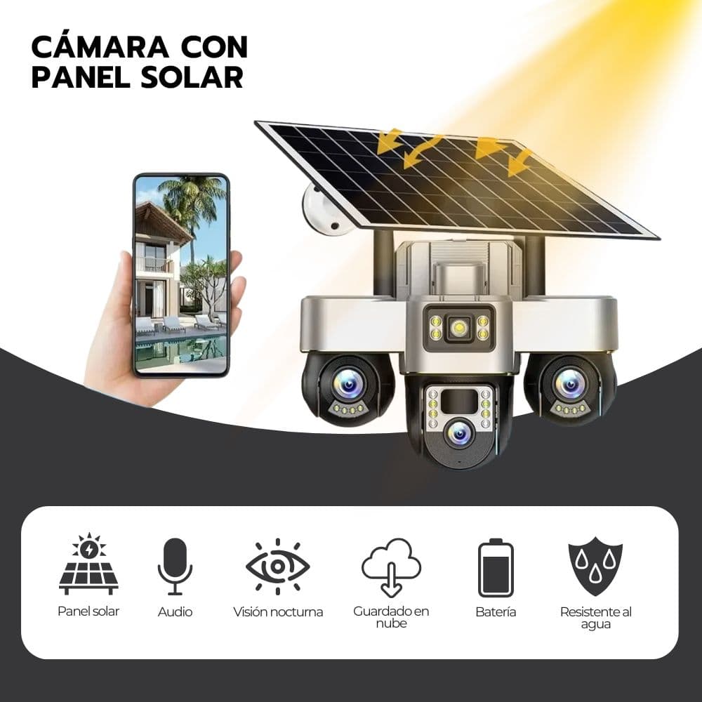 Cámara de Seguridad Solar Triple IP66 Visión Nocturna — imagen 5