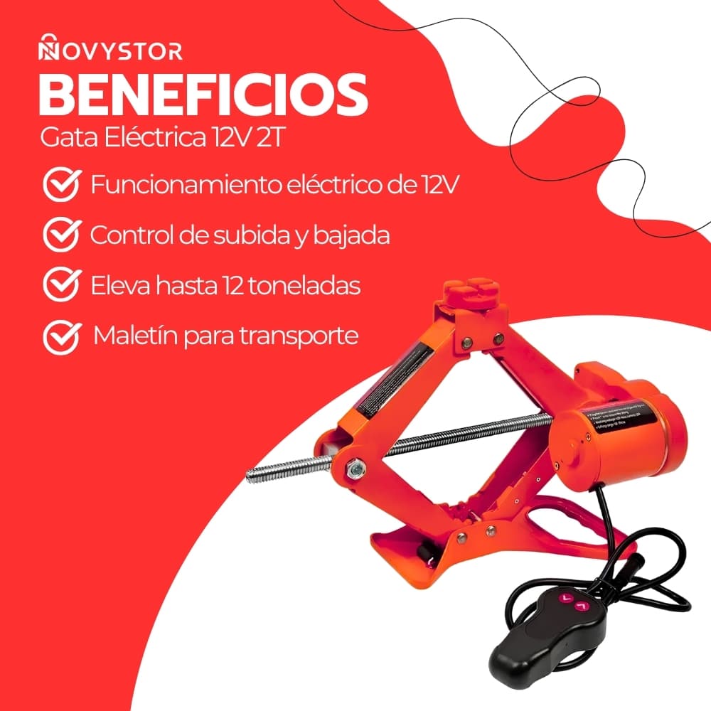Gata Eléctrica para Auto 12V 2 Toneladas con Maletín y Accesorios | Elevación Rápida para Vehículos | Novystor — imagen 4