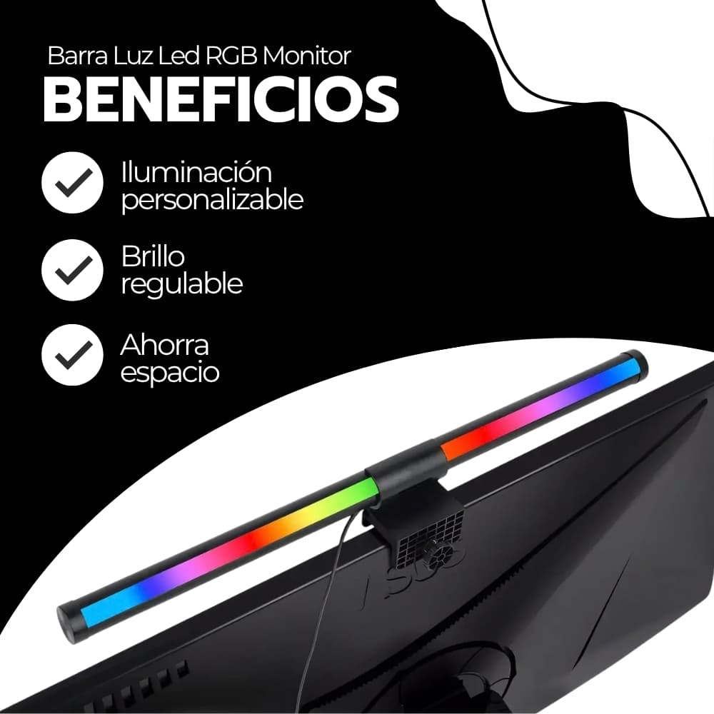 Barra de Luz para Monitor LED RGB con Conexión USB-C | Iluminación de Escritorio Ajustable para Reducir Cansancio Visual | Novystor — imagen 4