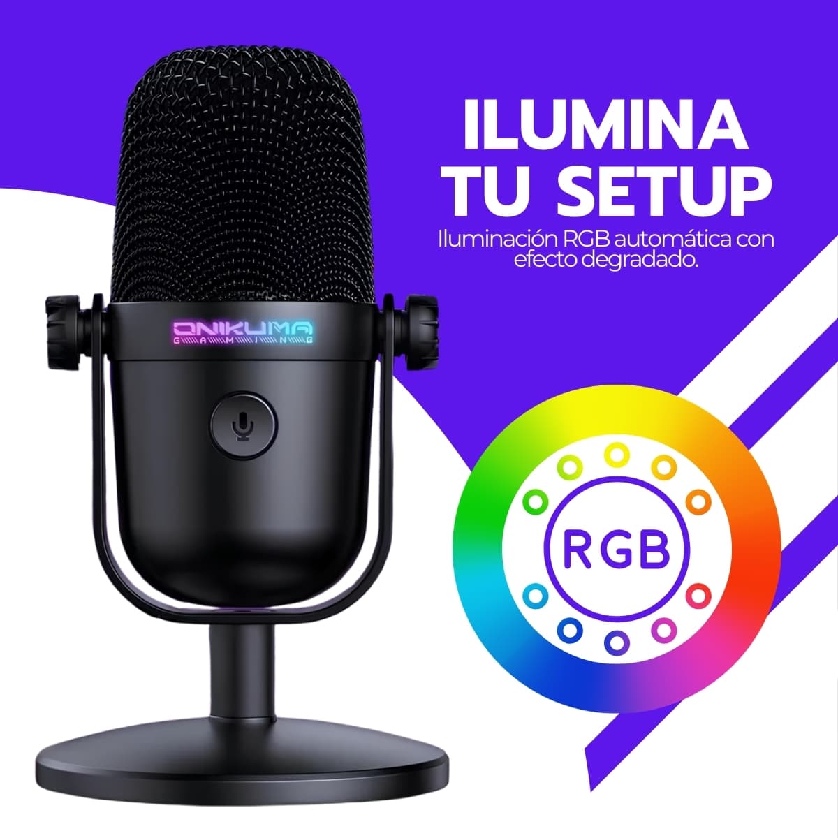 Audifonos Gamer con Microfono Onikuma M-830 RGB | Captación Cardioide, Reducción de Ruido y Mute Táctil para Gaming y Streaming — imagen 8