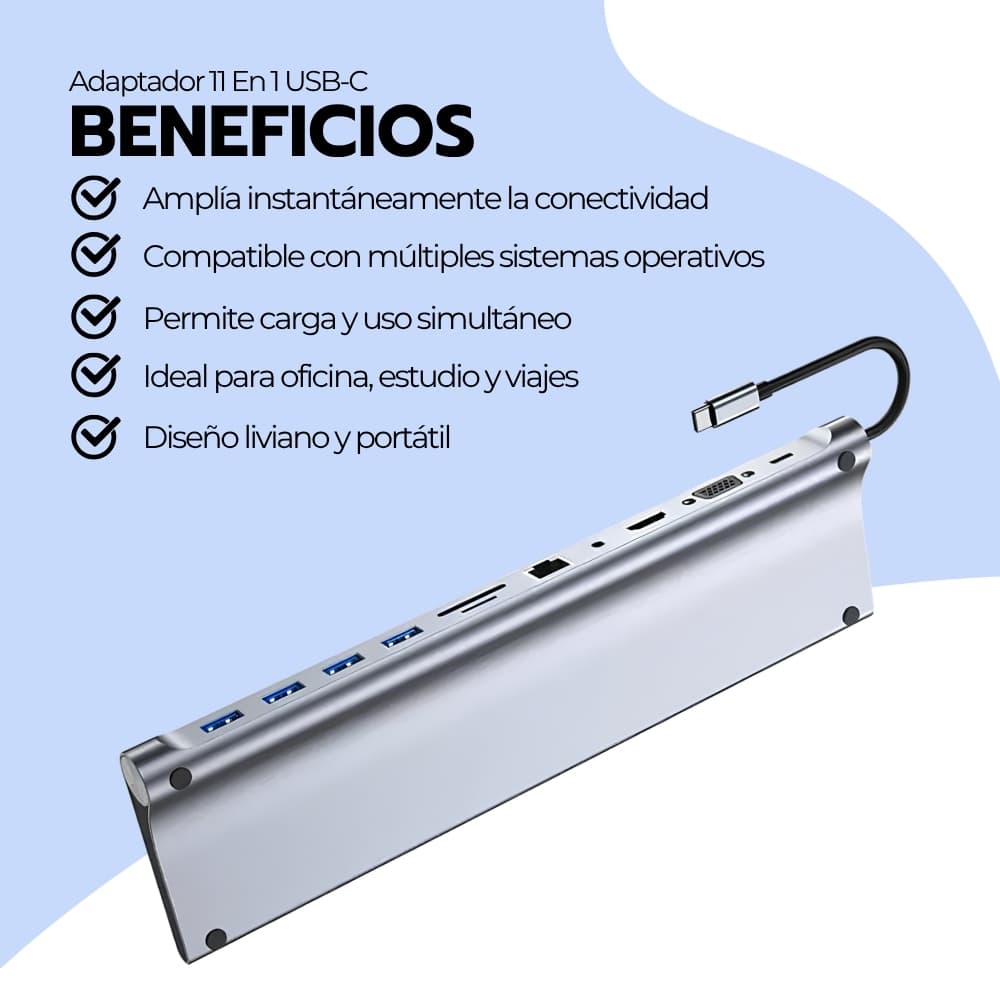 Adaptador 11 En 1 Usb-c Con Hdmi Y Puertos Usb para PC — imagen 3