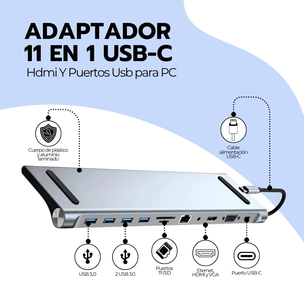 Adaptador 11 En 1 Usb-c Con Hdmi Y Puertos Usb para PC — imagen 4