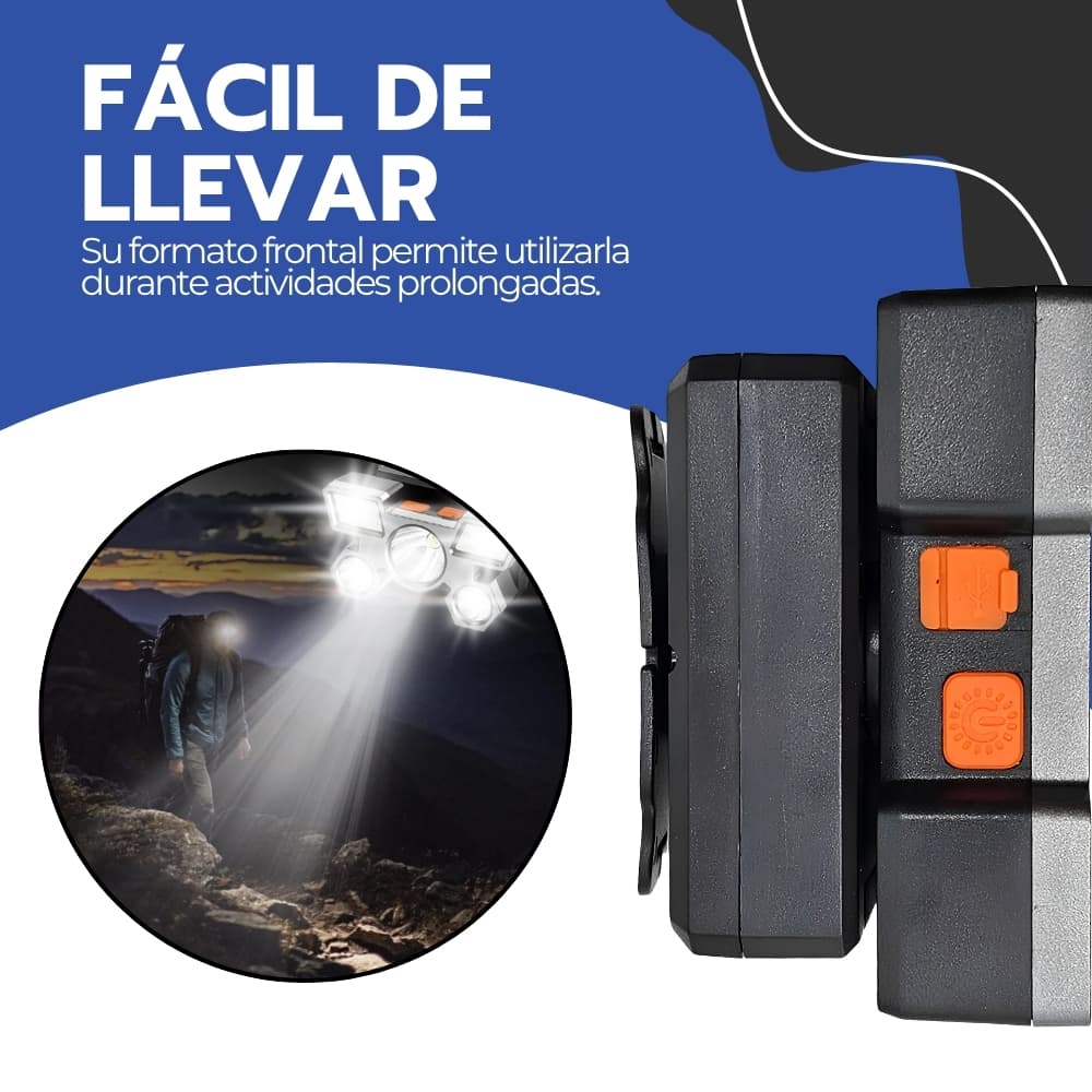 Linterna de Cabeza Recargable USB-C con 5 LEDs | Frontal Manos Libres Resistente al Agua para Camping y Trabajo Nocturno | Novystor — imagen 9